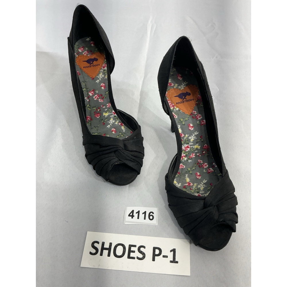 Womans Rocket Dog Pumps 8 M Peep Toe Slip On Black Stiletto Open Sides